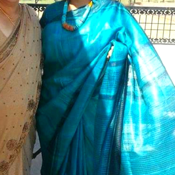 Aqua blue Khadi silk saree